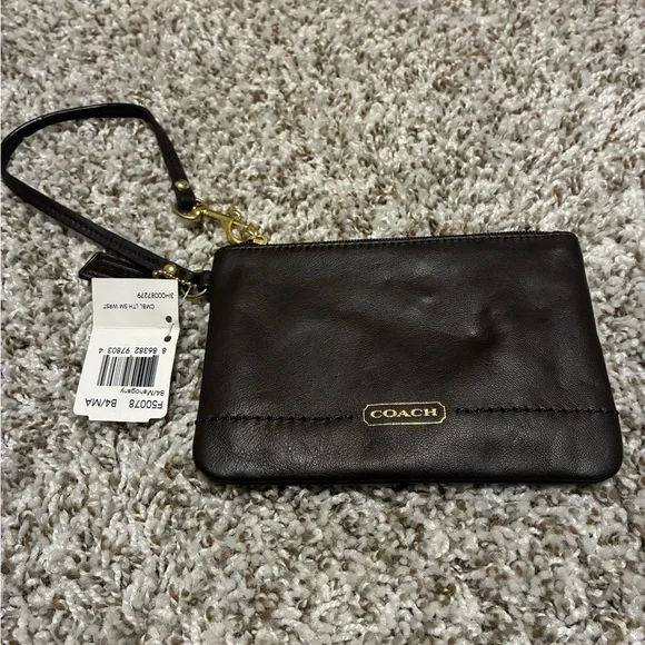 Coach Dark Brown Leather Wristlet - Picture 1 of 4